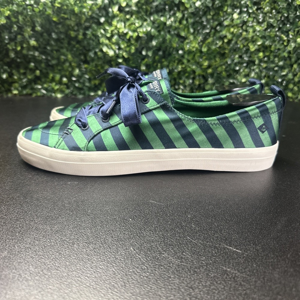 Sperry Green Navy Stripe Sneakers Womens Size 11 Memory Foam Shoes
